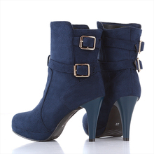 Nubuck leather solid round toe women Thin heel Ankle boots,2014 new square heels metal belt buckle ladies shoes hot on sale