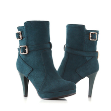 Nubuck leather solid round toe women Thin heel Ankle boots 2014 new square heels metal belt