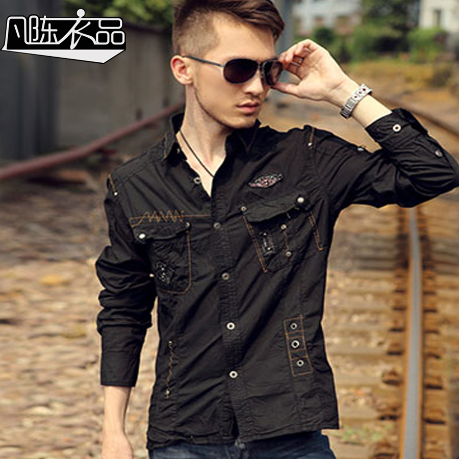 Korean fashion models men's casual long-sleeved shirt Army Europe and ... Korean fashion models men's casual long-sleeved shirt Army Europe and ...