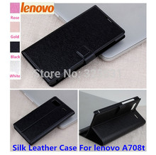 Free Shipping!!! High Quality 5.5” lenovo A708t Smartphone Folding Stand Cover Silk Leather Case. Leather Case For LENOVO A708t