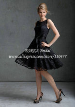 Gorgeous Sleeveless Ribbons Fully Short Lace Bridesmaid Dress Black Bride Maid Dress FK527
