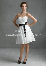 New Elegant Sweetheart Short Lace Bridesmaid Dresses White with Balck Belt FK528 Wedding Party Dress