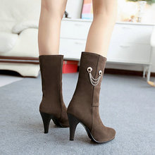2 Color Big Size Flock Slip On Chains Women Fashion Boots Spring and Autumn Sexy Shoes Solid Thin Heels High W1HX5-8