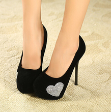 2014 new nightclub high-heeled shoes fine suede with heart-shaped diamond shoes round head spring wedding shoes