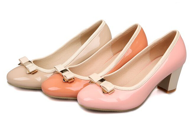 Free shipping 2014 Korean version of the new patent leather bow thick with elegant and comfortable