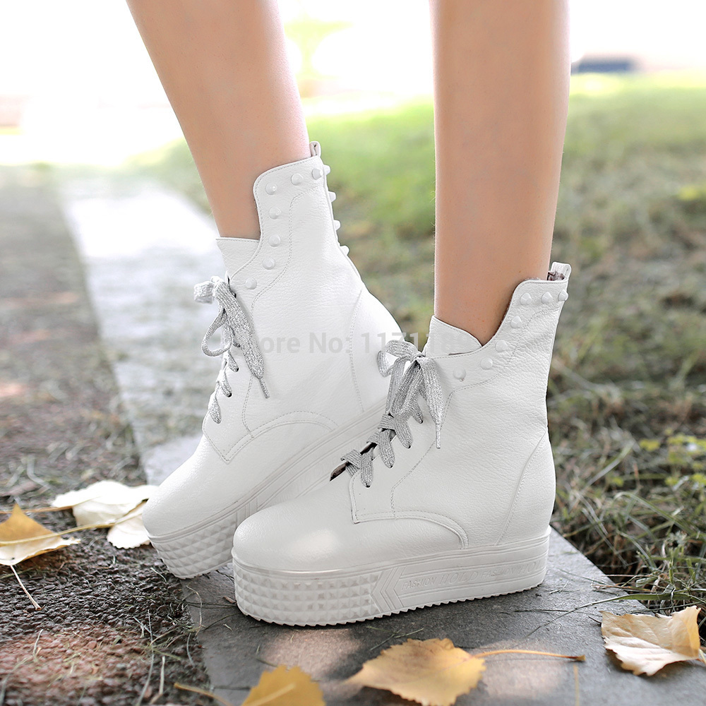 Womens Hidden Wedge Ankle Boots Skull Studded Punk Goth Platform Creepers Oxford us4 4 5 5