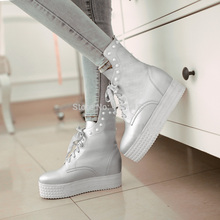 Womens Hidden Wedge Ankle Boots Skull Studded Punk Goth Platform Creepers Oxford us4 4 5 5