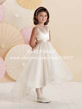 Designer with Bow Organza Ball Gown First Communion Dresses 2014 Short Front Long Back HS211
