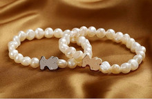 The new 2014 Natural pearl cute teddy bear bracelets bangles Free shipping