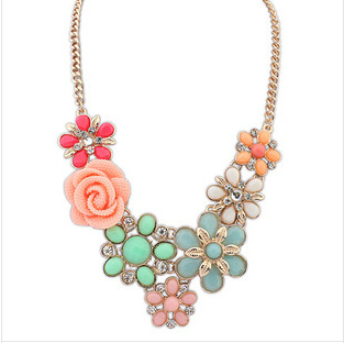 Satr Jewelry 2014 New Design High Quality Women 3 Colors Crystal Flower Statement Collar Necklace Necklaces