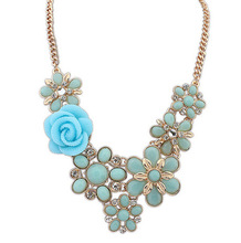 Satr Jewelry 2014 New Design High Quality Women 3 Colors Crystal Flower Statement Collar Necklace Necklaces