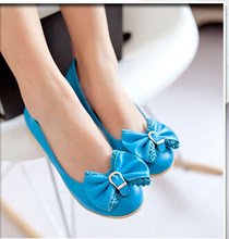 Free shipping 2014 Korean version of the new spring shoes with flat bow head soft bottom