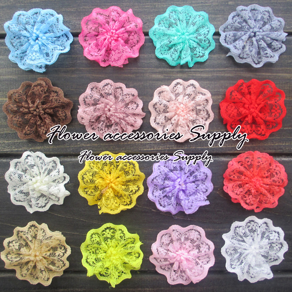 Free Shipping 200pcs lot 1 8 Vintage Lace Flower For Baby Girls Headbands 18 Colors Kids