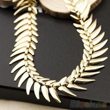 Women s Fashion Golden Alloy Fish Bone Charm Choker Collar Necklace Jewelry 1N8E