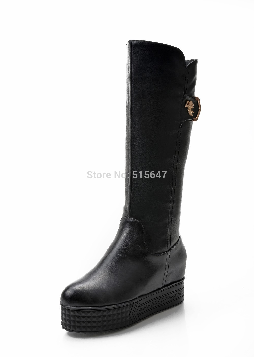 Goth Womens Platform Wedges Zipper Buckle Knee High Boots Punk Creeper Shoes us size4 5 5