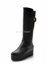 Goth Womens Platform Wedges Zipper Buckle Knee High Boots Punk Creeper Shoes  us size4.5 5 6 7 8 9