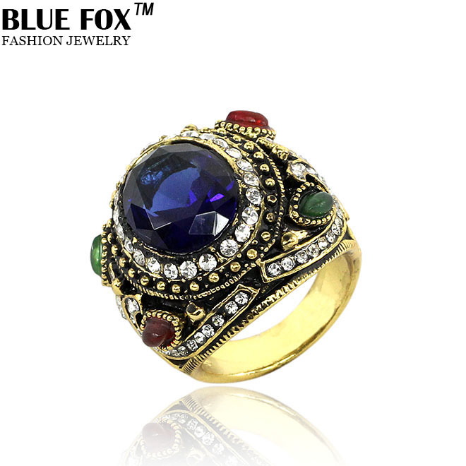 New Design 2014 Vintage Luxury Perfect Navy Blue Zircon Engagement Big Rings For Women Big Gift