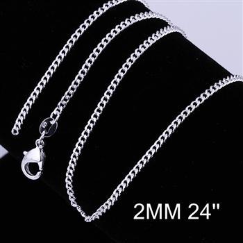 Free Shipping 925 silver jewelry Beautiful fashion jewelry 2mm 24 Inch Sideways chain CC015