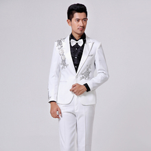 Free shipping 2014 Men s dress suits show host singer white sequined stage costumes S