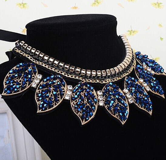 Free shipping 2014 new fashion jewelry accessories punk Metal leaves crystal false collar necklace wholesale Dickie