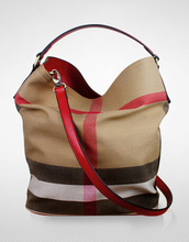 women’s canvas bag  with genuine leather shoulder strap of famous brands bucket bag check shoulder bags   free shipping
