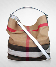 women s canvas bag bucket bag check shoulder bags with genuine leather shoulder strap of famous