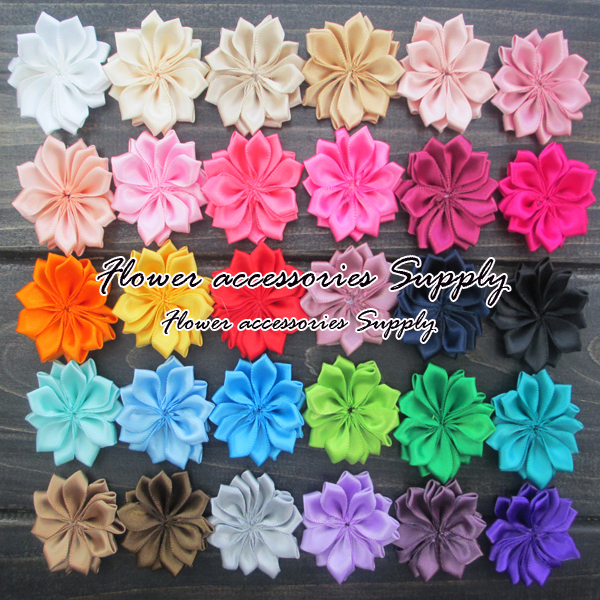 Free Shipping Wholesale100pcs lot 1 5 Crochet Satin Ribbon Flower Fabric Flower For Baby Girls Headbands