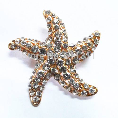 6PCS LOT High Quality Fashion Gold Tone Diamante Starfish Brooch Wedding Broach Pins With Crystal