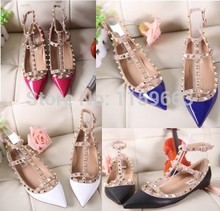 high quality genuine leather sandals shoes rivets Valentine sharp rivets flat shoes