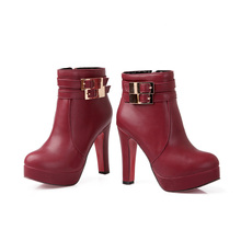  PU Round toe Square high heels zipper belt buckle women fashion boots 2014 Autumn New