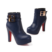  PU Round toe Square high heels zipper belt buckle women fashion boots 2014 Autumn New
