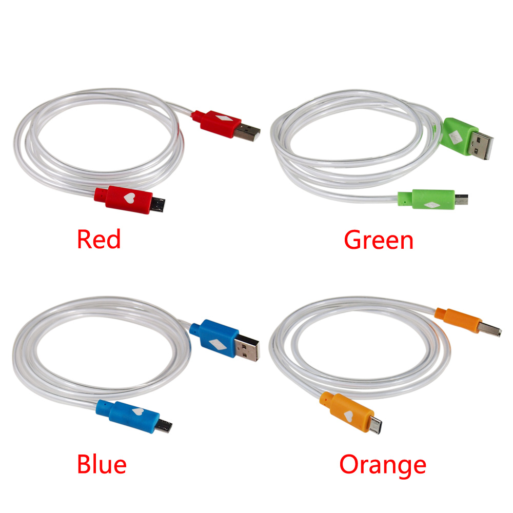 4 Colorful Visible With LED Light Micro USB Data Sync Charger Cable For Samsung Smartphone