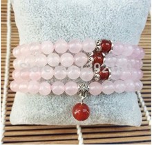 Natural powder 108 Hibiscus Powder kinds ROSE QUARTZ Attracted romantic encounters Thriving marriage Crystal Bracelet