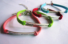 30pcs (Mixed 10 color )Where there is a will there is a way  Anchor rudder one direction leather bracelet Ancient silver bangle