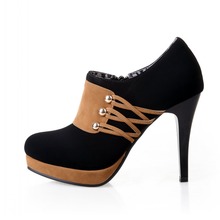 Nubuck PU Black,Yellow Thin high heels round toe women shoes,2014 New platform metal belt woman Pumps Autumn Ladies Party shoes