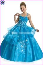 2014 Jewelry Blue High Standard Sleeveless Flower Girl Dresses Custom Made +2+4+6+8+10+12+14+++ W 0578