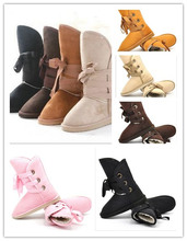 Hot 2014 Winter Wholesale Snow Boots Plush Boots Cotton Boots Straps women Mid-Calf Round Flat Solid Wedges Medium Sewing