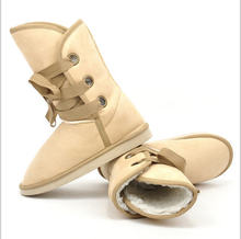 Hot 2014 Winter Wholesale Snow Boots Plush Boots Cotton Boots Straps women Mid Calf Round Flat