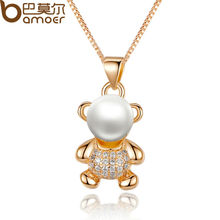 Bamoer 18K Gold Plated Animal Bear Necklaces & Pendants with Paved 25 Piece Micro AAA CZ Cubic Zircon For Women Jewelry JIN021