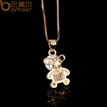 Bamoer 18K Gold Plated Animal Bear Necklaces Pendants with Paved 25 Piece Micro AAA CZ Cubic