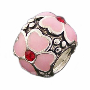 NEW Free Shipping Jewelry 925 Silver Bead Charm Pink Flower Silver Bead with Crystal Fit Pandora