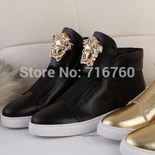 new 2014 high quality metal boots handsome Martin boots women genuine leather shoes woman increasing boot