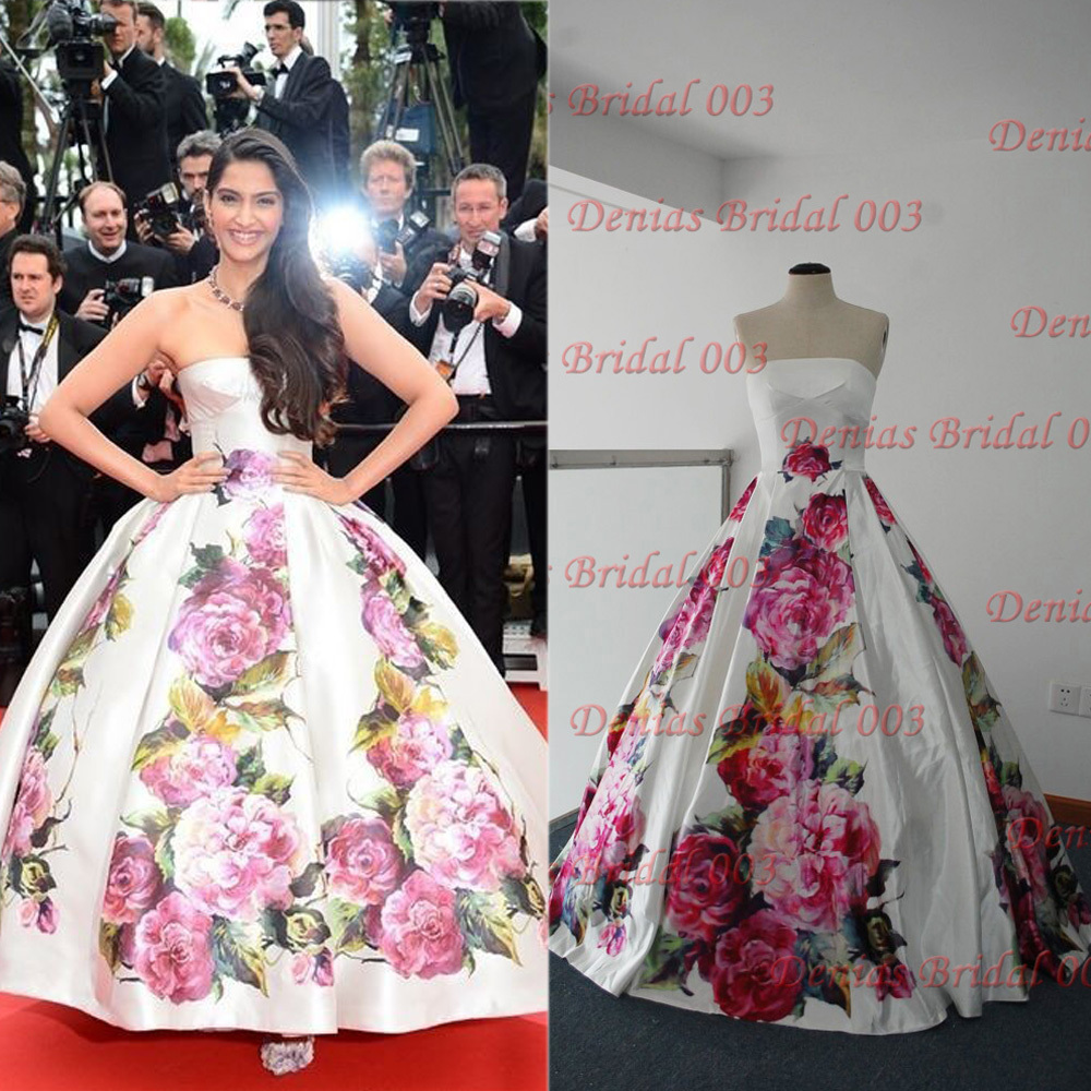 Custom-Made-Red-Carpet-Flowers-Pattern-Ball-Gown-Taffeta-Celebrity ...