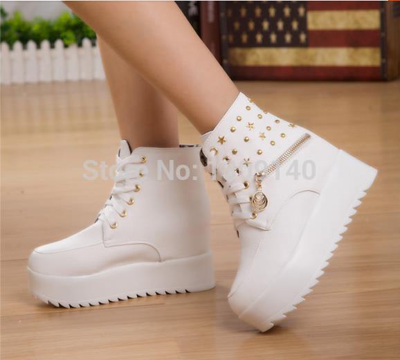 Women Flatform Shoes Increase Inside 2014 Flat Shoes Women white black casual style Comfortable Fashion Free