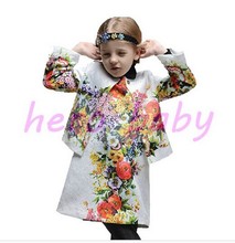 Top quality 2014 new designer children coat England brand girls Autumn Winter coat floral kids outerwear