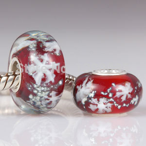 2PCS Lot European 925 Sterling Silver Core Snow Murano Glass Beads fit Pandora Style DIY Charms