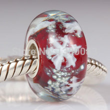 2PCS Lot European 925 Sterling Silver Core Snow Murano Glass Beads fit Pandora Style DIY Charms