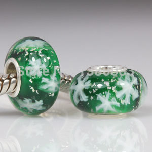 2PCS Lot European 925 Sterling Silver Snowflake Glass Beads fit Pandora Style DIY Charms Bracelets Jewelry