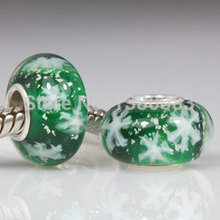 2PCS/Lot ! European 925 Sterling Silver Snowflake Glass Beads fit Pandora Style DIY Charms Bracelets Jewelry