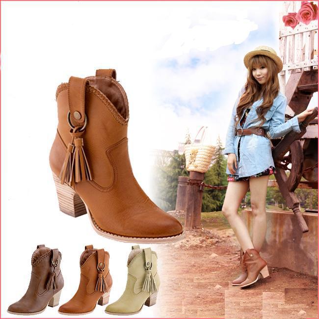 Free shipping ankle boots high heel shoes 2014 fashion sexy tassel women boot leather ankle autumn